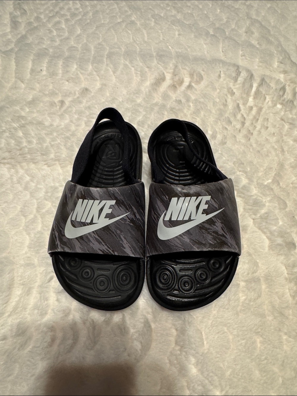 Nike Black/Gray Slide Sandals with White Swoosh